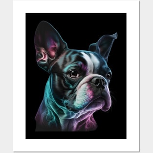 Neon Boston Terrier Dog Posters and Art